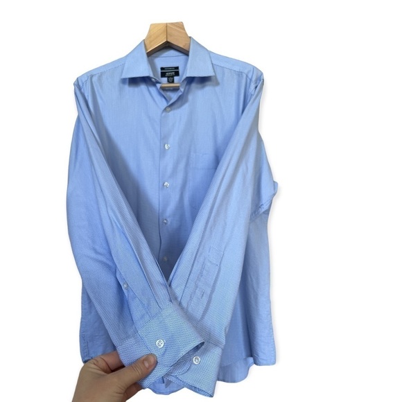 Alfani Men’s Performance Blue Button Front Shirt, Size Large 16-16.5 34-35 - Picture 3 of 10